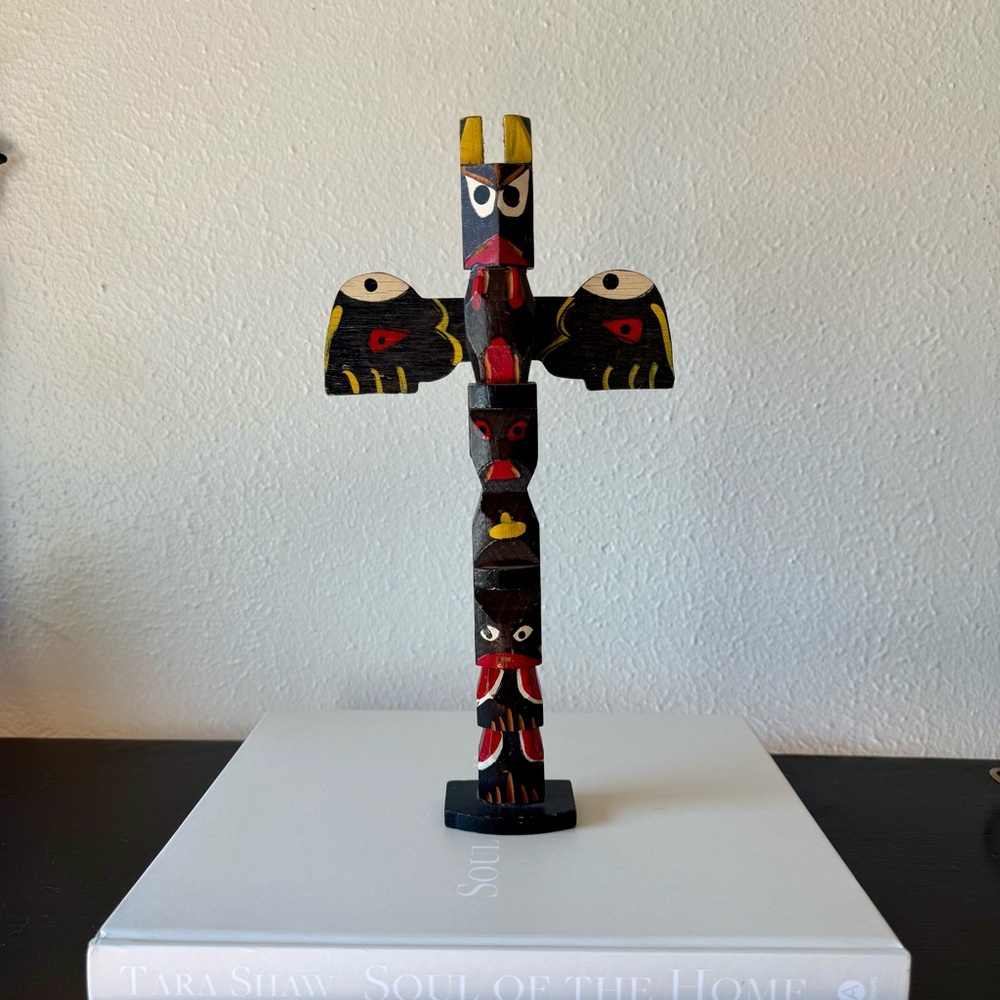 Vintage Decor Wood Totem Pole Eclectic Alaska Art Decor